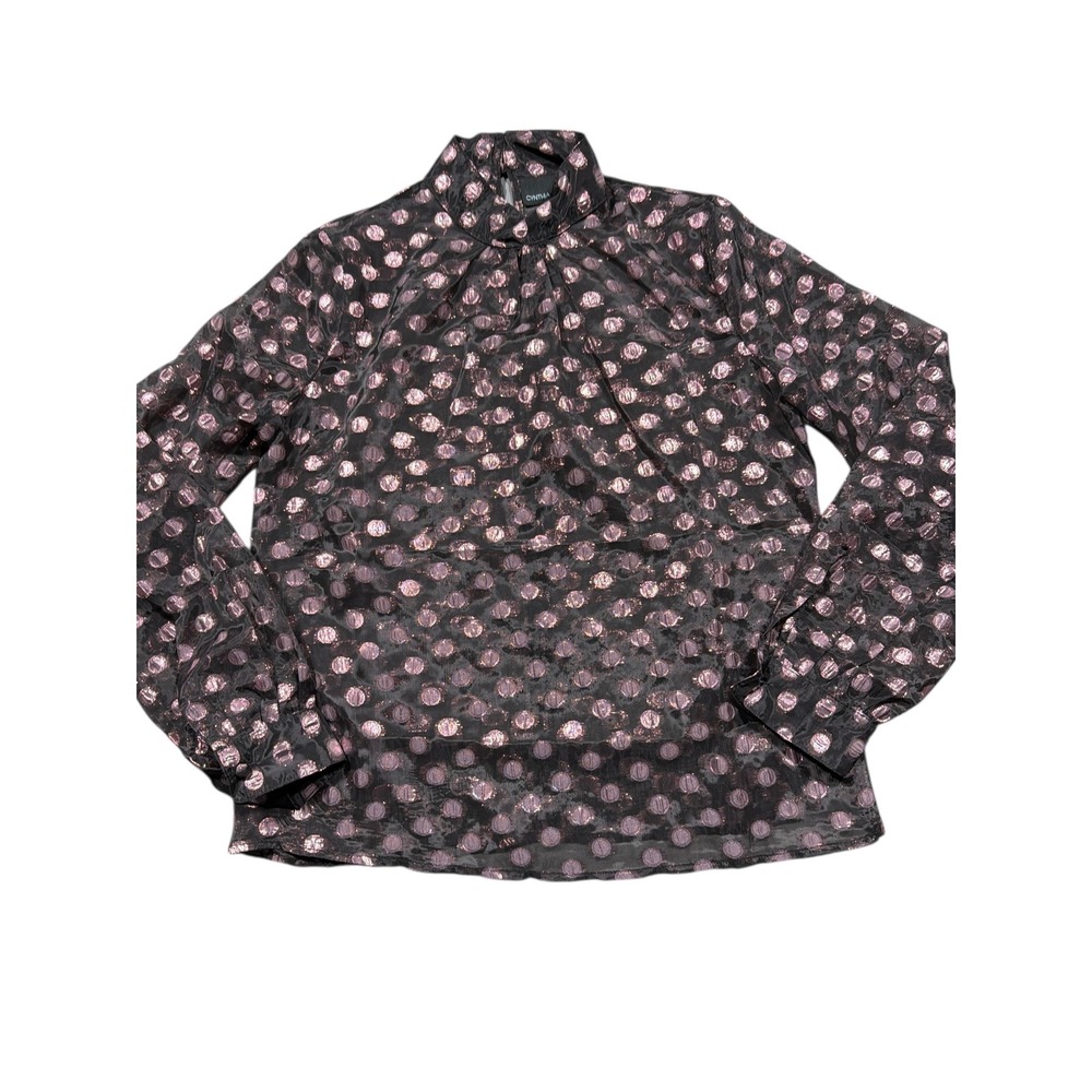 Cynthia Rowley Womens‎ Sheer Polka Dot Blouse Pink Metallic Long Sleeve Top